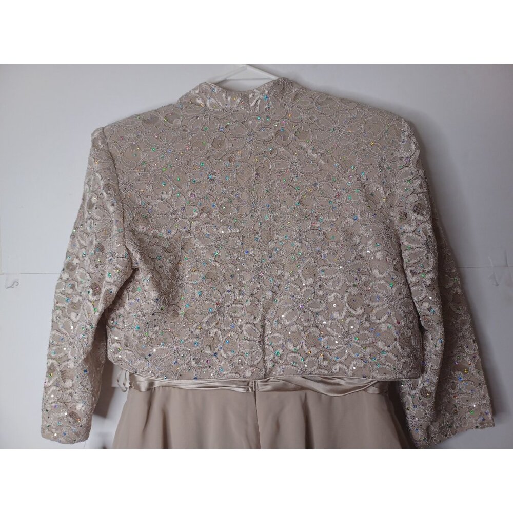 NWT R & M RICHARDS WOMEN'S BEIGE SEQUIN 2 PC DRESS SZ 12 PETITE - Picture 7 of 13